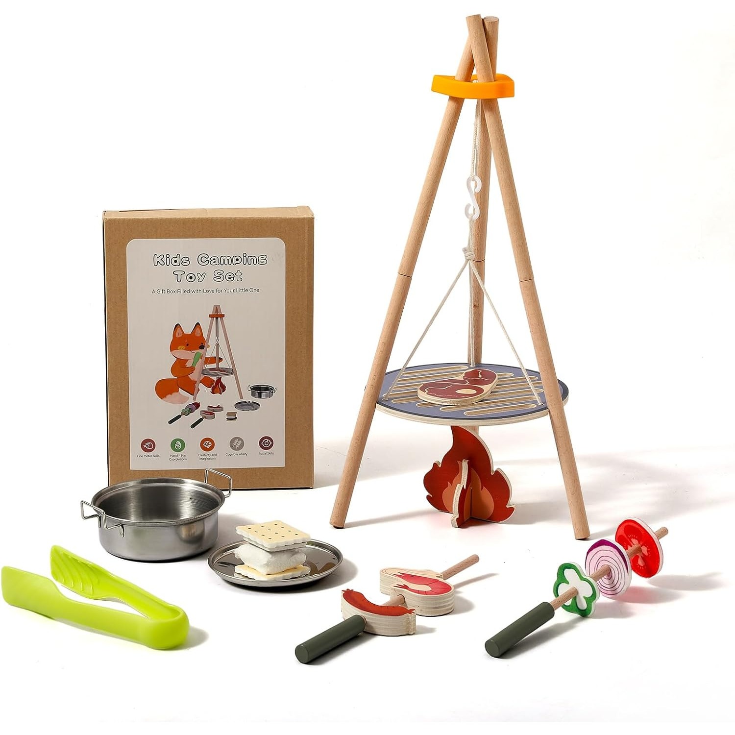 Camping Cooking Kids - Set Giocattolo da Campeggio in Legno