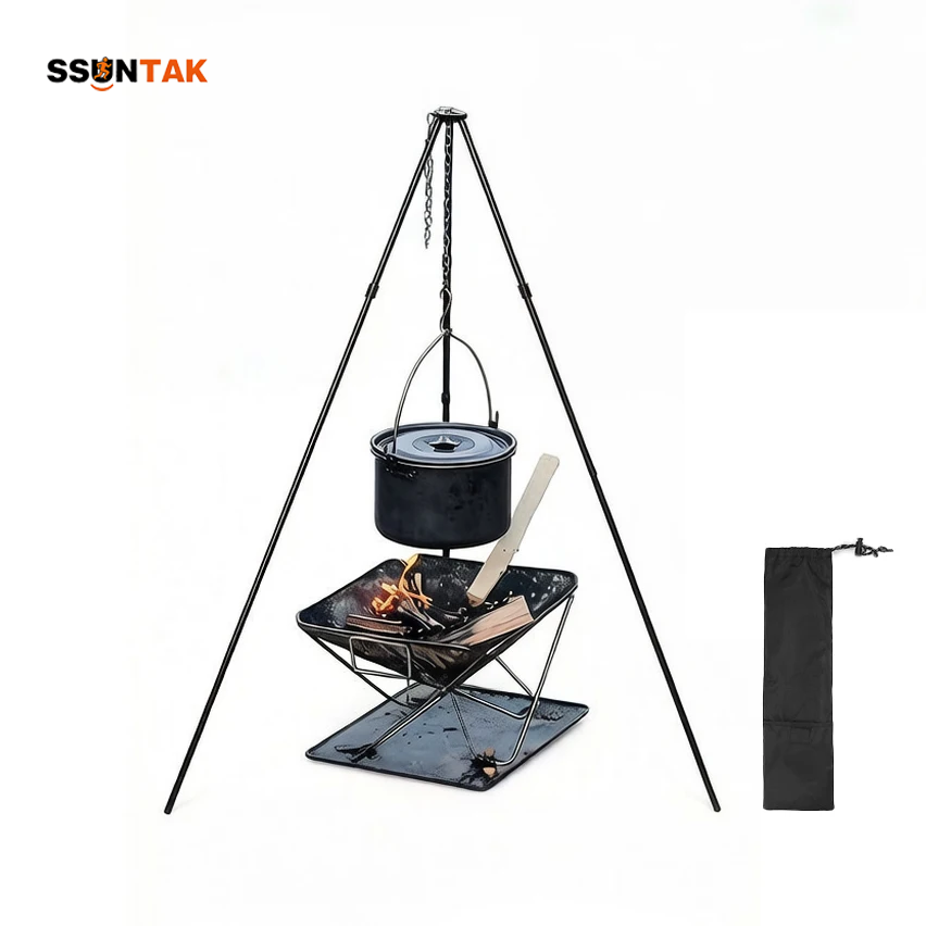 Camping Cooking Pot Tripod - SSUNTAK Supporto Portatile e Smontabile per